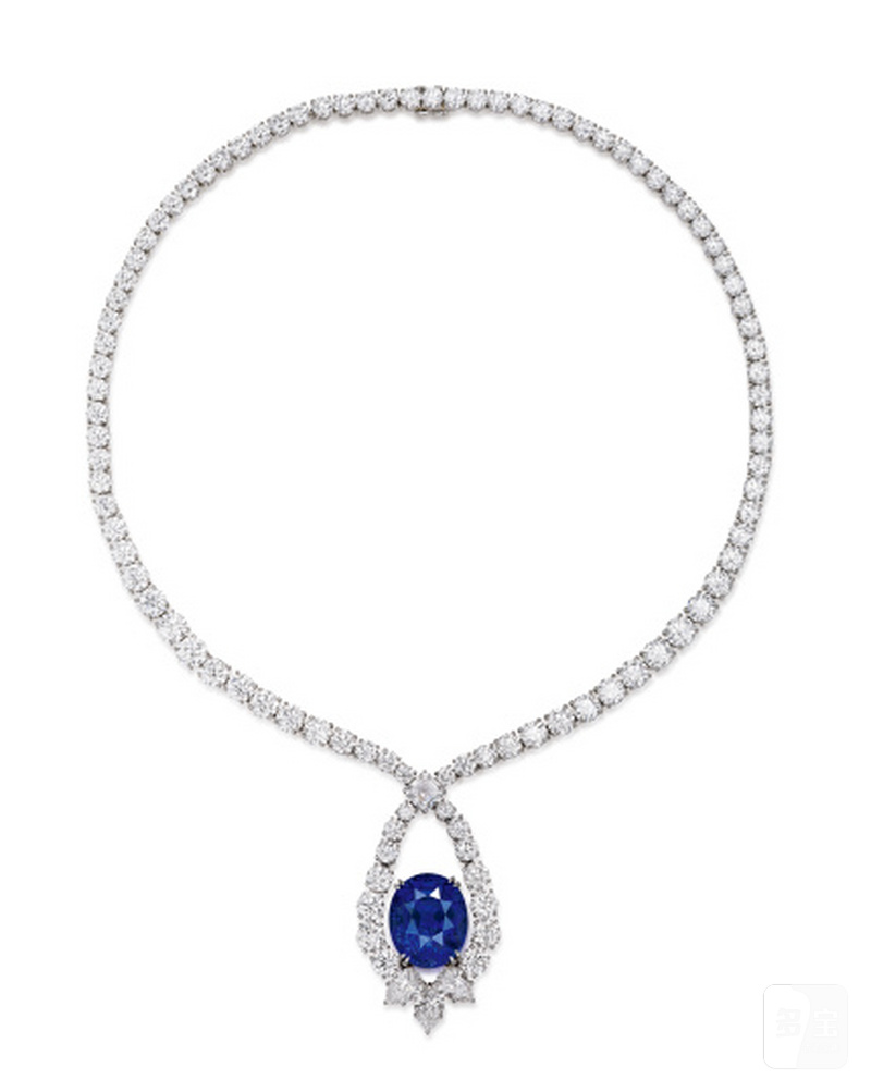 海瑞温斯顿(Harry Winston)设计 23.17克拉斯里兰卡变色蓝宝石配钻石项链，未经加热 - 图1